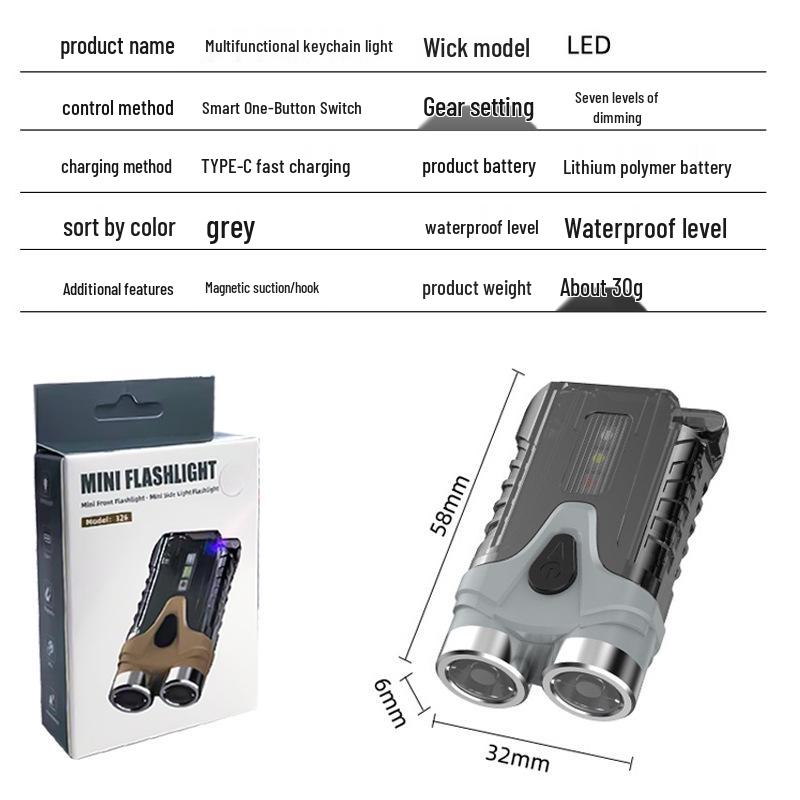 Compact Waterproof Multi-Function Keychain Flashlight with Magnetic Base and Emergency/Bike Warning Light