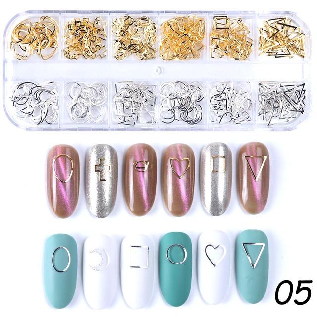Gold Nail Art Alloy Studs Seaside 3D Decorations Sea Shell Star Feathers Charm Metal Frame Rivets Nail Sequin