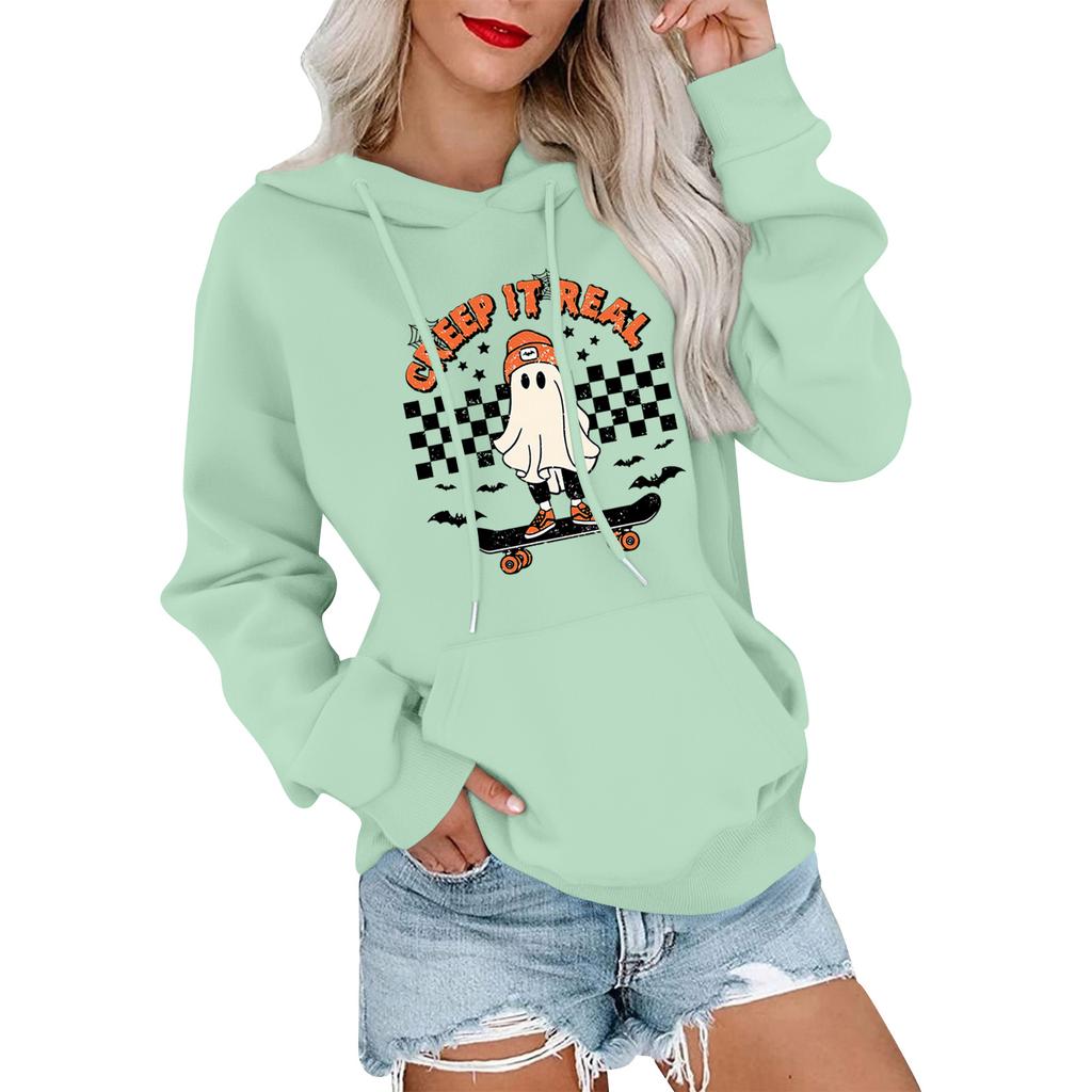 Women's Fashionable, Casual, Comfortable Round-neck, Hooded, Long-sleeved, Halloween-print Warm Sweater