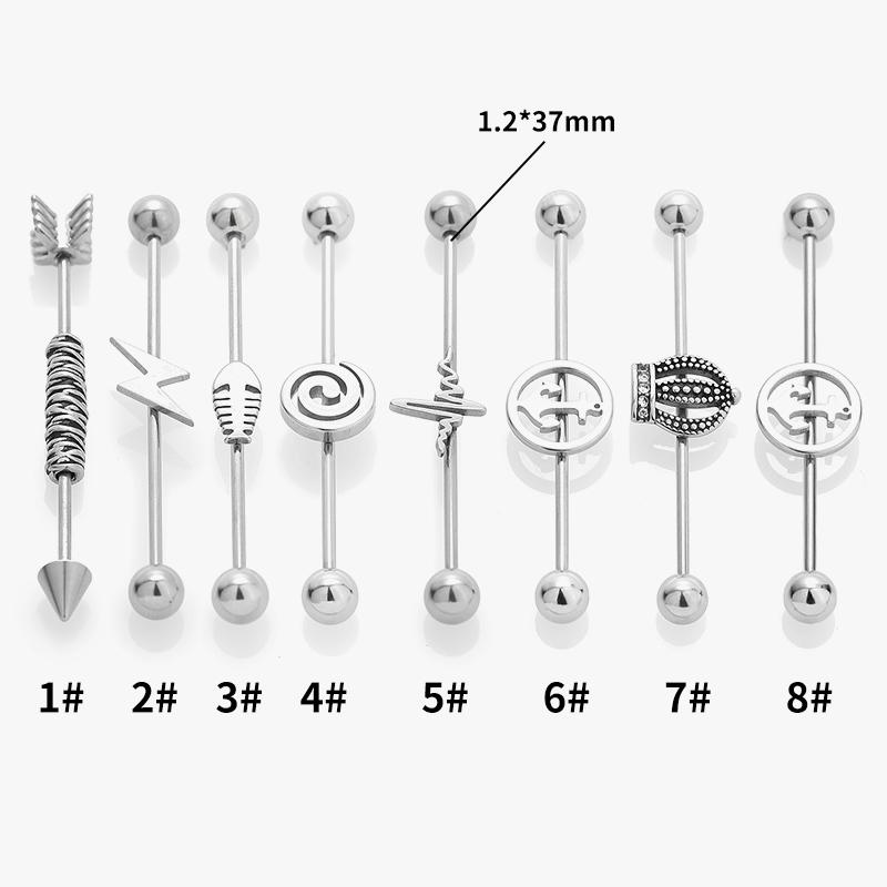 YW New Factory Industrial Cartilage Earring 37MM Ball Industrial Barbell Double Hole Body Piercing Jewelry for Women Man