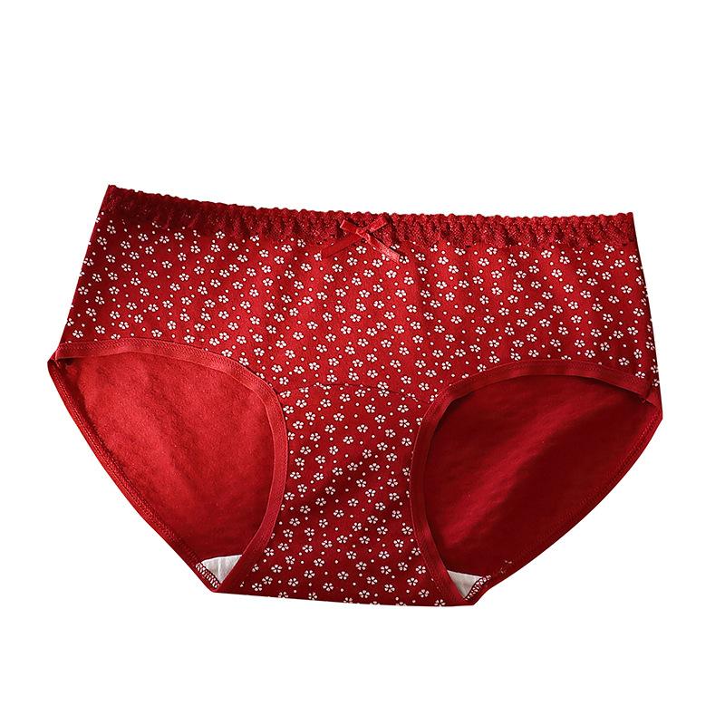 Women's Spring and Summer Print Benming Year Red 10A Bacteriostatic Extended Middle Waist Triangle Briefs