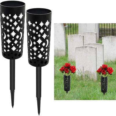 2-teilige Friedhofsvase mit langem Erdspieß, großen Entwässerungslöchern, einfach zu installieren, hohles Design, wetterbeständig