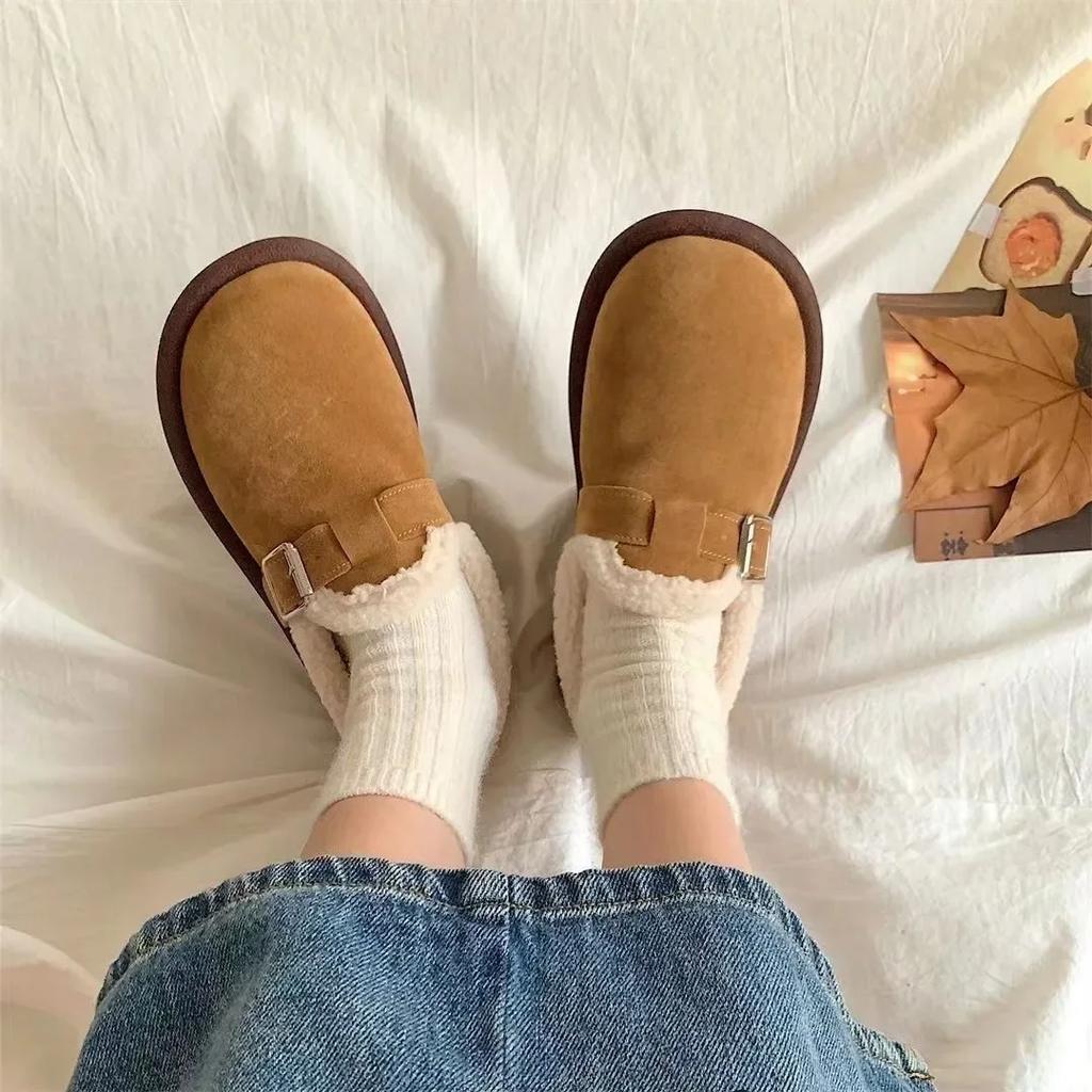 New Multifunctional Women's Wool Shoes, Retro Slip on Soft Sole, Anti Slip and Warm Brimless Cap Shoes, Thick Cotton Shoes