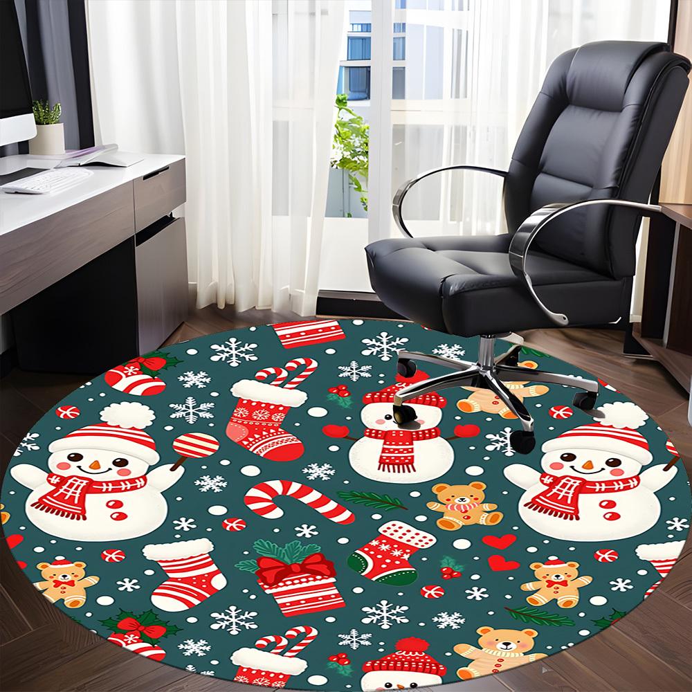1pc Christmas Winter Office Round Area Rug, Under Office Chairs Bedroom Living Room Home Decor, Room Deco, Available in Various Sizes