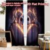 2pcs, 2D FLAT PRINTING Curtains (Without Rod) Skeleton Heart Christmas Festival Minimalist Curtains Prints Light Filtering