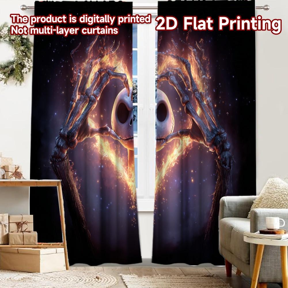 

2pcs, 2D FLAT PRINTING Curtains (Without Rod) Skeleton Heart Christmas Festival Minimalist Curtains Prints Light Filtering 52.50 × 116.00 cm 2 pcs