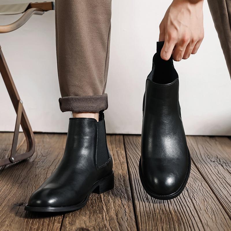 Men's Chelsea Boots Classic Handmade Leather Boots Business Dress Boot Men's Casual Ankle Boots British Style Men's Short Botas