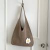 Flower Print Knit Bag for Women Hollow Out Mesh Tote Shoulder Purse Soft Woven Handbag Casual Daily Outing Bag