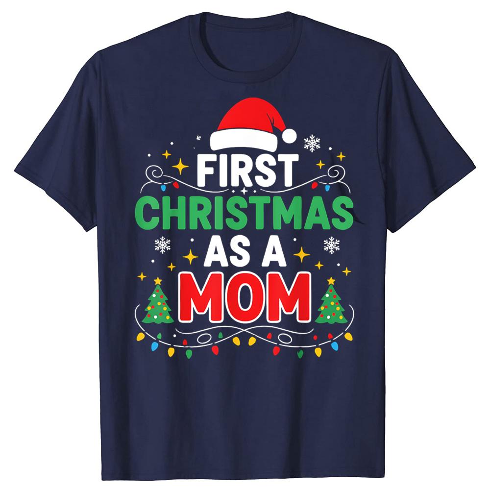 Erstes Weihnachten als Mama Familienpassende 1. Weihnachts-T-Shirts Herren 100% Baumwolle Locker Übergroß Rundhalsausschnitt Hip Hop T-Shirt