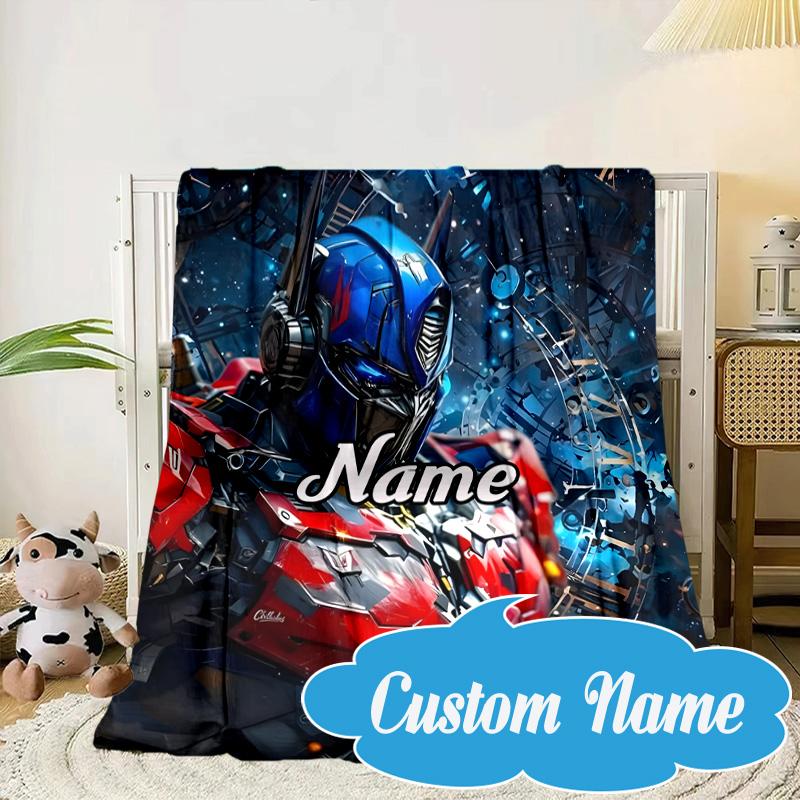 Custom Name Robotic Warrior Adventure Blanket bed sofa Blanket Flannel Blanket for Camping, Hiking, Picnic Essentials,gift for Fan family