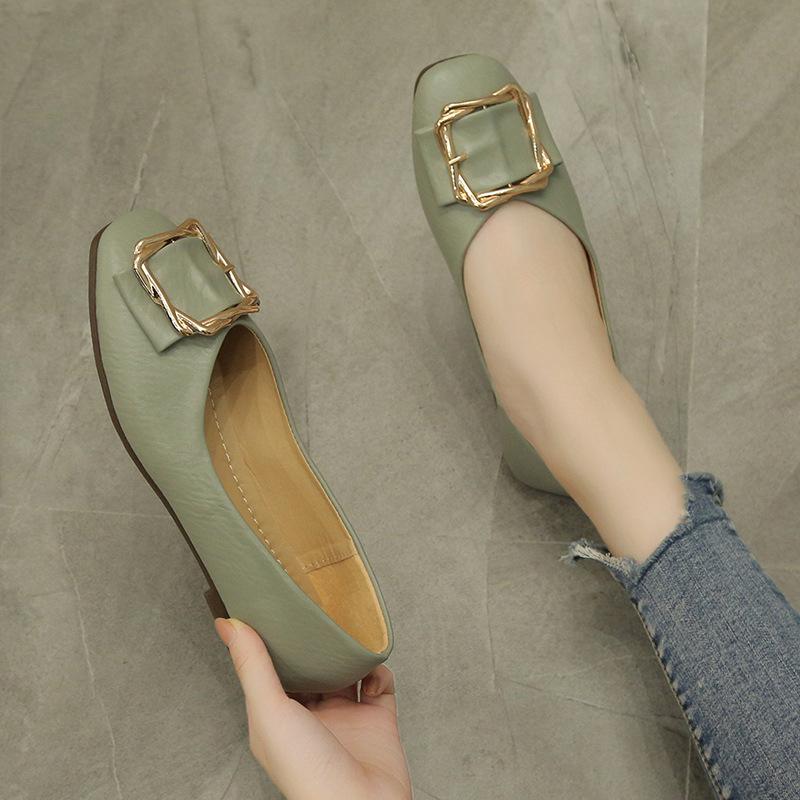 Flat-soled Single Shoes Women's Ladyshoes New Trendy Shoes Versatile Square Head Soft Sole Shallow Mouth Autumn Shoes