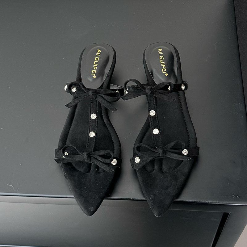 

Fashion Fashion Butterfly-Knot Ladies Wedges Slippers Slides Sandals Shoes Footwear Pointed Toe Women Wedges Slippers Shoes Female Pumps 35 чёрный