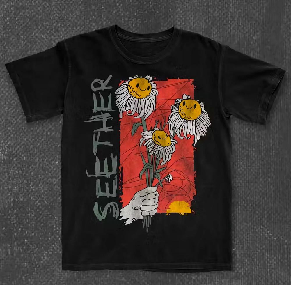 SEETHER Band Flower Graphic Black T Shirt Full Size S-5XL Unisex T-Shirt S