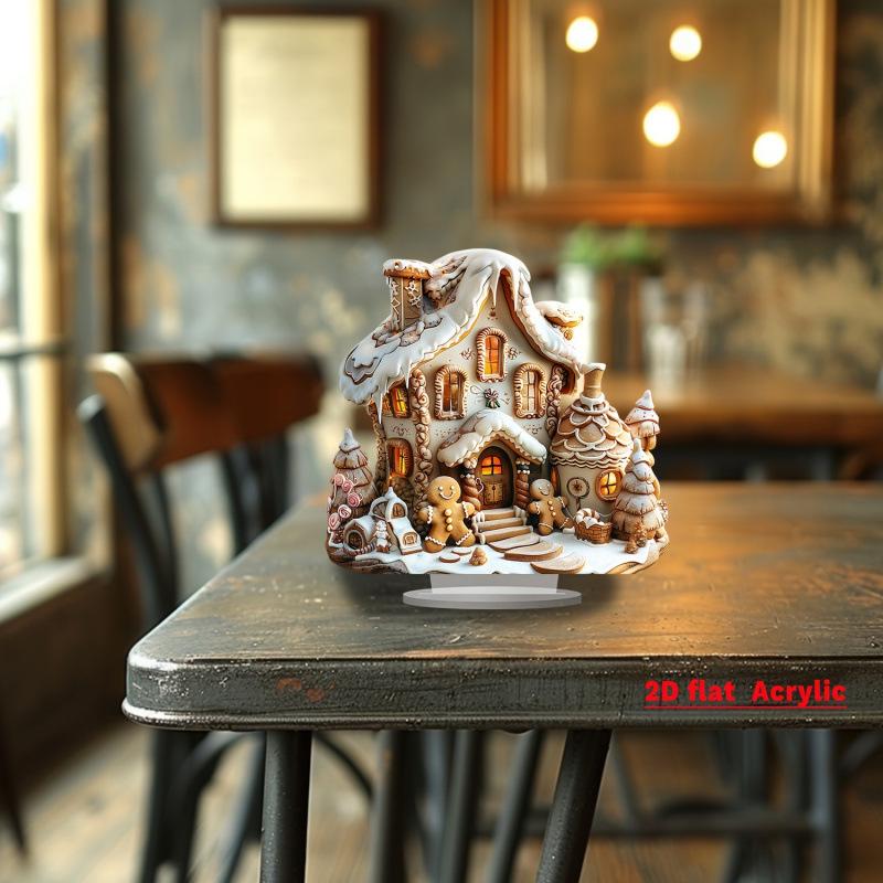 Acrylic Gingerbread House Christmas Ornament - Waterproof Desktop Decoration for Kids' Gifts