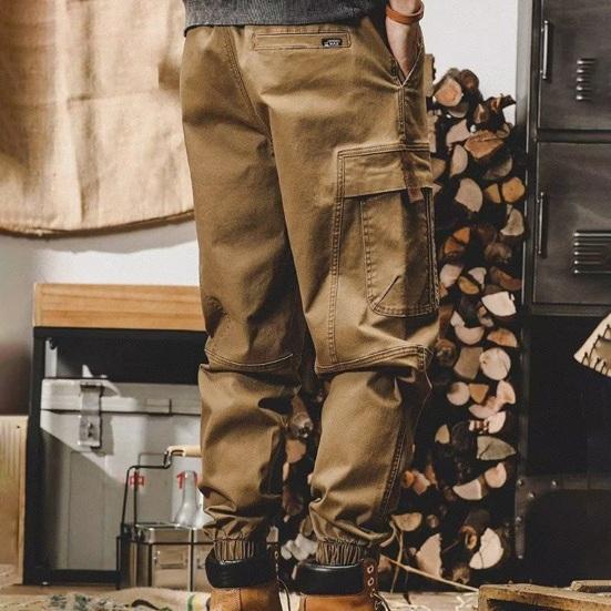 Men Cargo Pants Multi Pockets Drawstring Waist HIgh Hop Street Hip Elastic Ankle-banded Solid Color Ninth Pants Outdoor Long