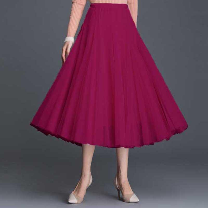 2025 High-Waist A-Line Mesh Skirt: Three-Layer Pleated Fairy Skirt for Spring & Autumn