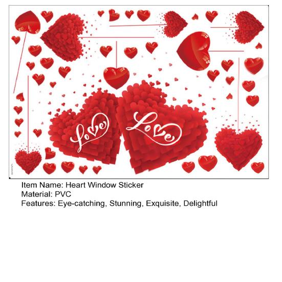 Valentinstag Fenstersticker Wiederverwendbare Rote Liebesherzen Statische Fensteraufkleber für Valentinstag Hochzeitsfeier Geburtstagszubehör