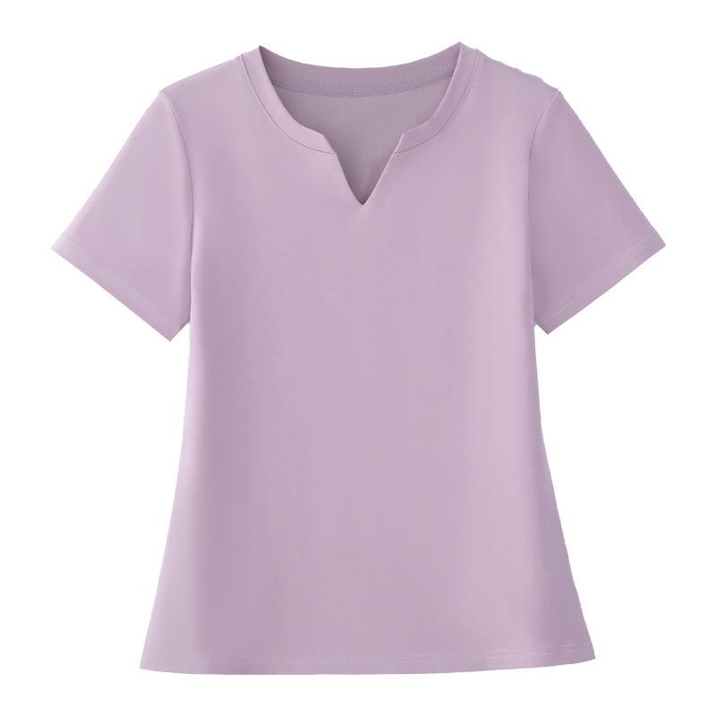 Pure Cotton Summer New Women's Slimming V-neck Short-sleeved T-shirt Casual Fashionable and Versatile Plate-sized Top