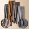 Women's White Wool Knit Wide-Leg Elastic High-Waist Floor-Length Pants — Autumn/Winter Drapey, Loose-Fit, Versatile, Straight-Leg Pants