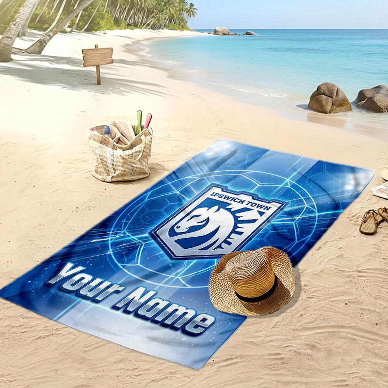 Ipswich Town Personalized Printed Beach Towel Soccer Logo Support Custom Name Text Absorbent Towel For Sport Travel Special Gift