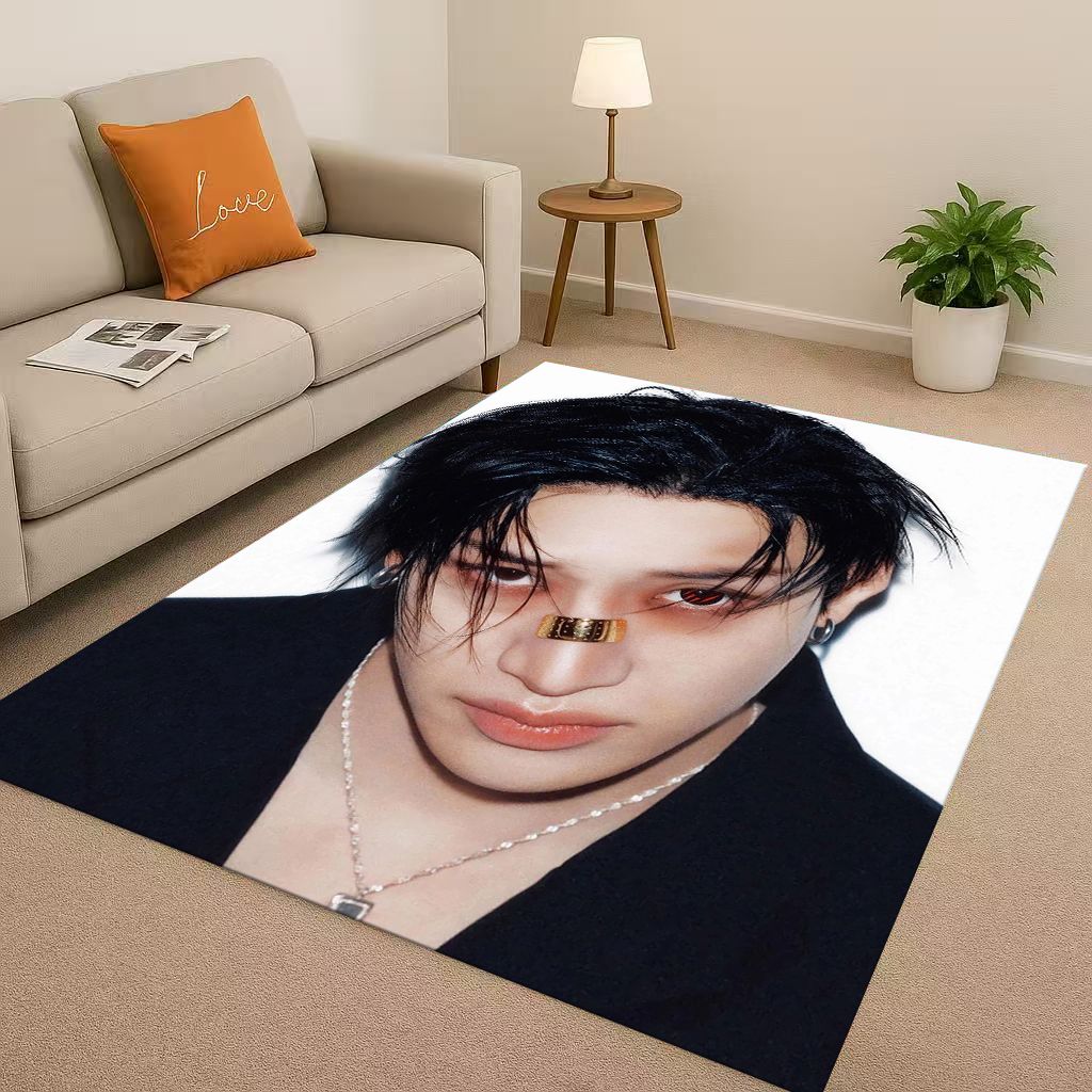 3D Kpop Bang Chan,lee Know Star Living Room Non-Slip Area Rug Carpet for Bedroom Playroom Sofa,Easy Clean Home Decor Doormat