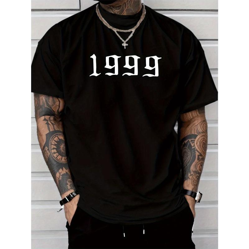 European Size  Men's Casual Fashion  1999 Print Short-Sleeve T-Shirt,  Regular Fit Crew Neck, Comfortable Stretch Summer Fashion T-Shirt