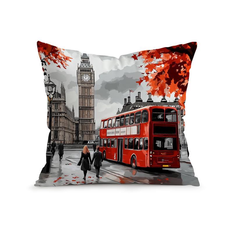 Home Decor London Icons With Red Autumn Leaves Pillowcase Pattern Cushion Cover Suitable For Sofa Bedroom Car Pillow Cover