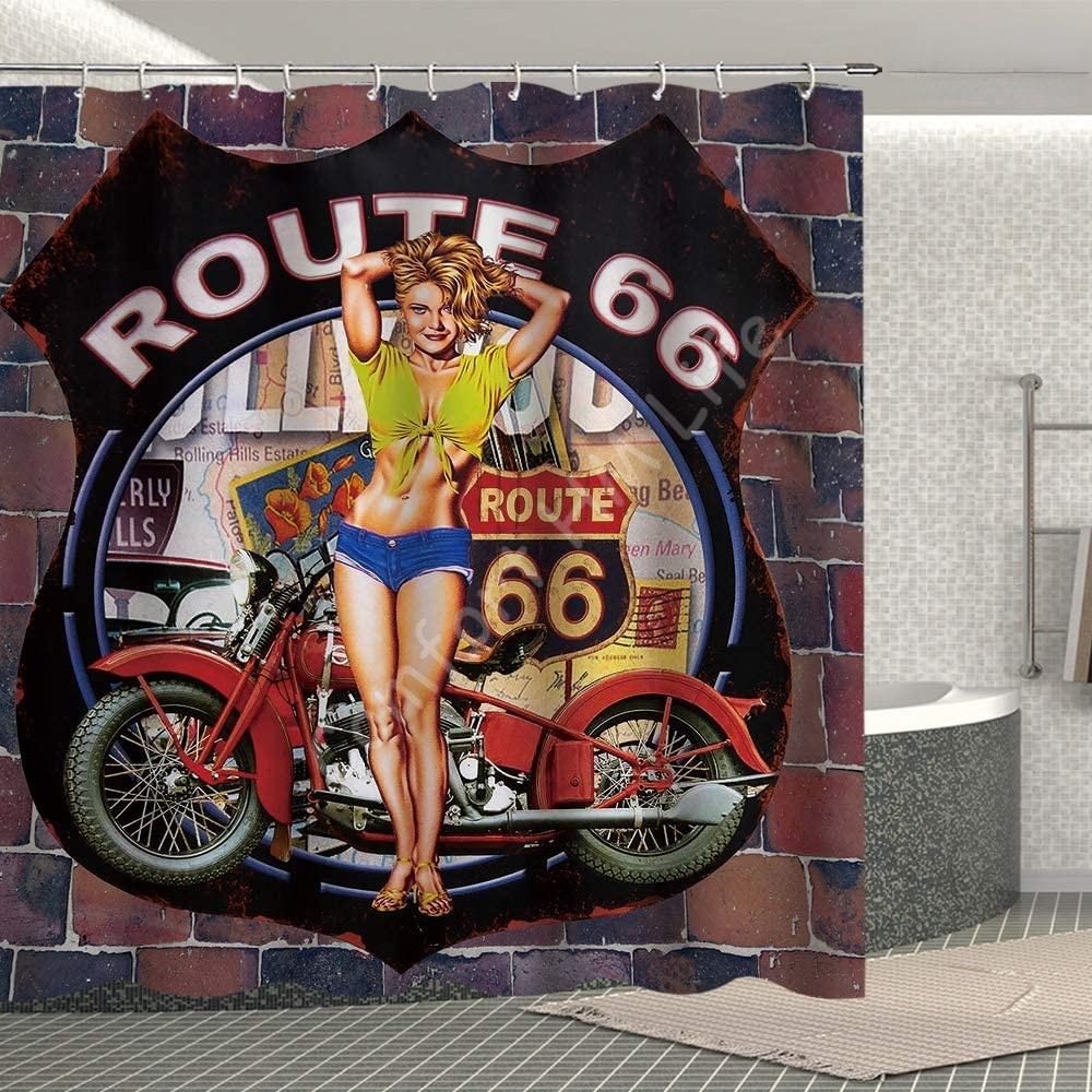 Polyester Fabric Waterproof Shower Curtain Set with 12 Plastic Hooks Home Decorative Bath Curtains US Route 66 Sign 72x78 Inches