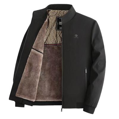 Herren Winterjacke, winddicht, warm, Freizeitjacke, Stehkragen, mit Fleece gefüttert, dicke Business-Bomberjacke mit Kunstfellfutter, Übergröße für Herren