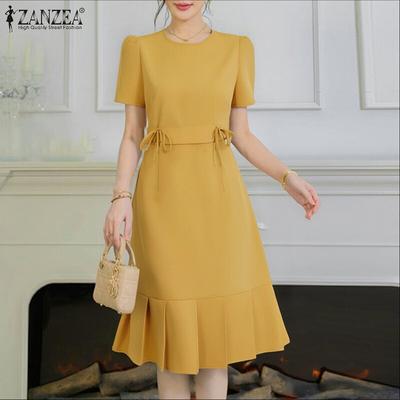 Vestido informal de verano de manga corta con cuello redondo para mujer