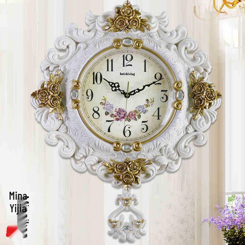 European Retro Pastoral Quartz Wall Clock for Living Room - Simple Creative Design