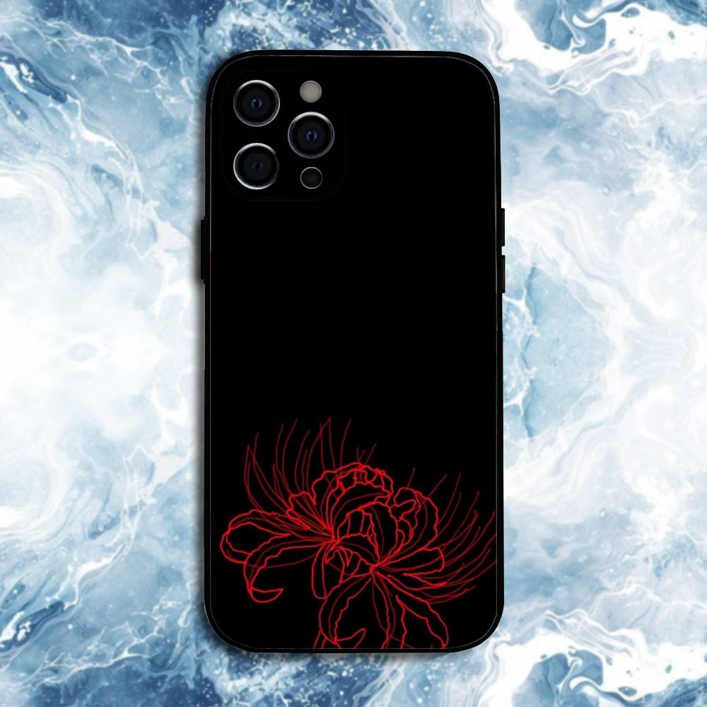 Red Spider Lily Flower of Hell Phone Case For iPhone17,16,15,14,13,12,11 Plus,Pro Max, Soft Silicone Black Cover