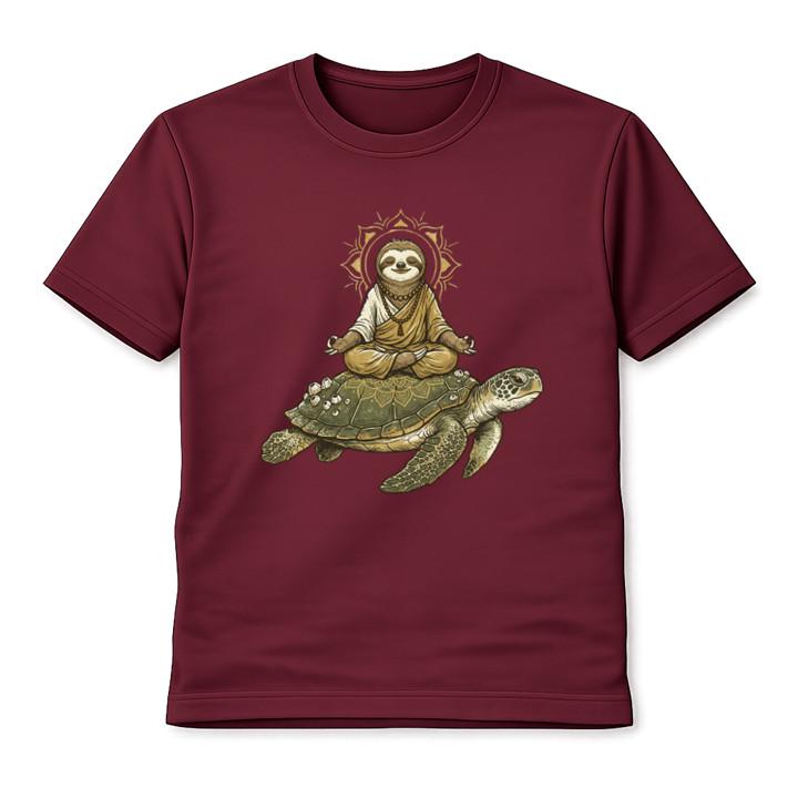 Zen Sloth Riding Turtle T-Shirt Unisex Funny Meditation Yoga Animal Graphic Tee 4XL