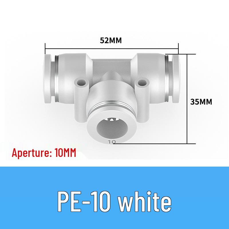 Pneumatic Quick Connect Tee, White Plastic, Straight Push-in, Sizes: 4-16mm