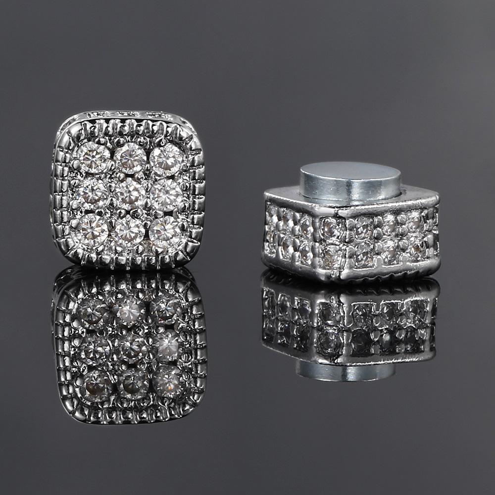 Fake Piercing Strong Magnetic Ear Clip For Men Iced Out Zircon Hip Hop Punk Silver Magnet Earrings Women Gifts OHE127-5