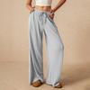 Women Pants Casual Wide Leg Trousers Elastic Waist Adjustable Drawstring Solid Color Loose Fit Trousers Work Travel Daily Wear