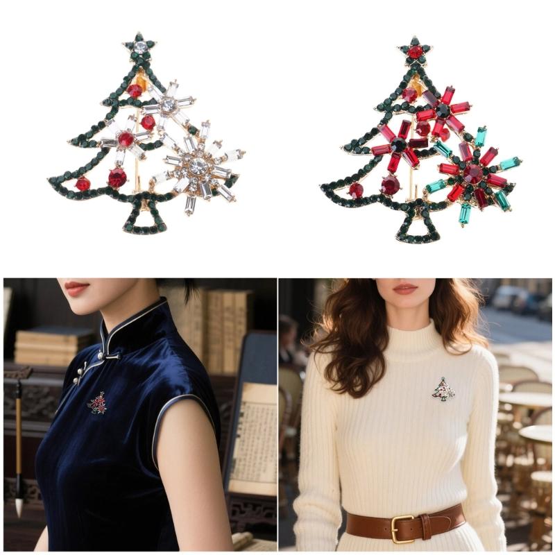 Sparkling Christmas Tree Rhinestones Brooch Elegant Holiday Jewelry Alloy Accessory Chest Decoration For Women Party