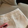 Women's High-Waisted White Tweed Wide-Leg A-Line Shorts for Spring and Autumn