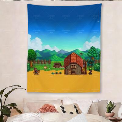 Valley Inspired Farm Pixel Art Tapestry Wall Hanging Retro Video Game Tapestries for Bedroom Living Room Dorm Home Decor