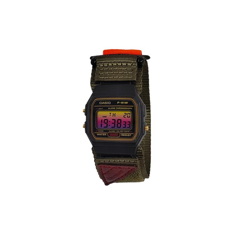 CASIO Customized watch modified series various colored mirrors black resin case classic retro small F-91WG-JunLvSeBiaoDaiHuangFenJianBianBiaoJing