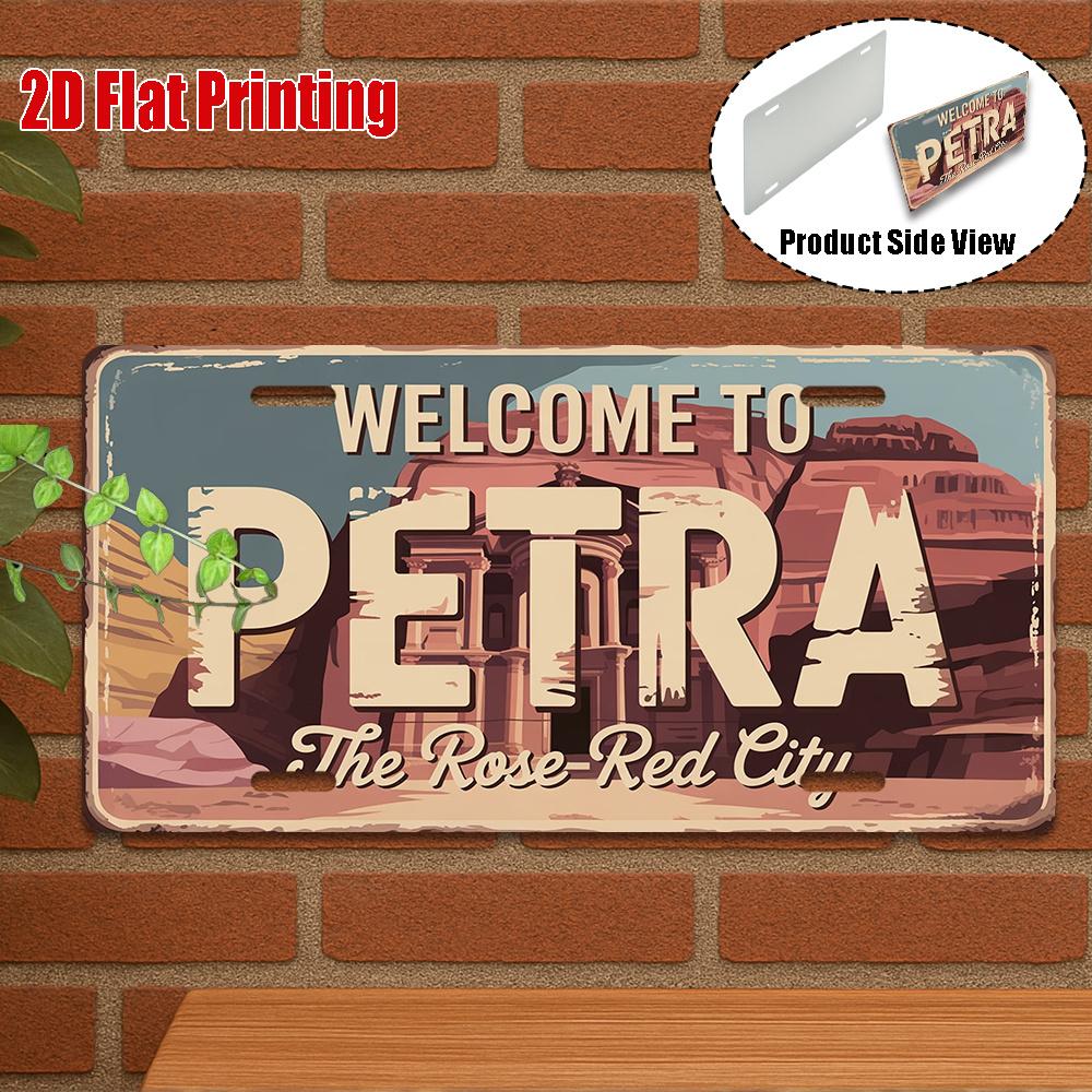 D Flatpc Vintage Metal Sign Only for Decoration Outdoor Wall Art ( )Welcome To Petra Sign RoseRed City Decor