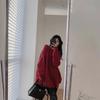 Autumn/Winter Women's Mid-Length French Style Red Sweater - Soft Waxy Knit, Round Neck
