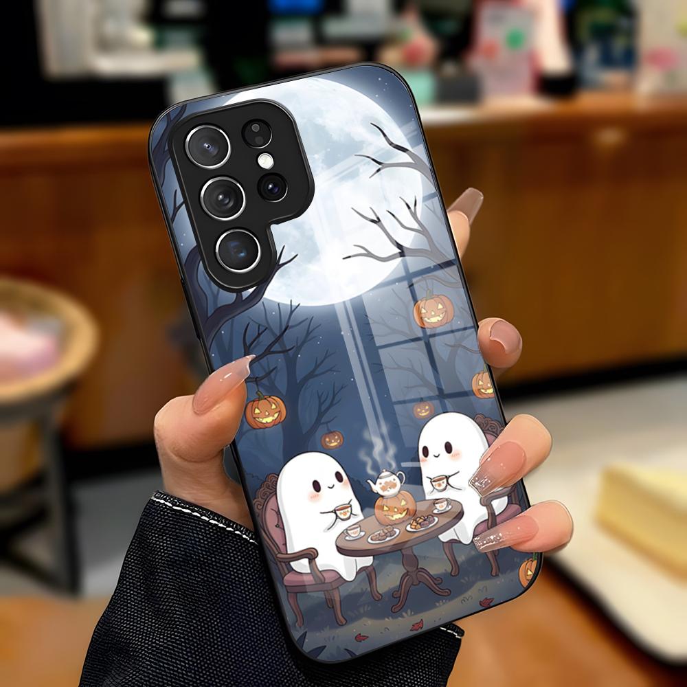 Cute Ghost Halloween Phone Case For Samsung A25 A13 A33 5G A54 A36 A35 A56 A52 A14 Shockproof Glass Cover