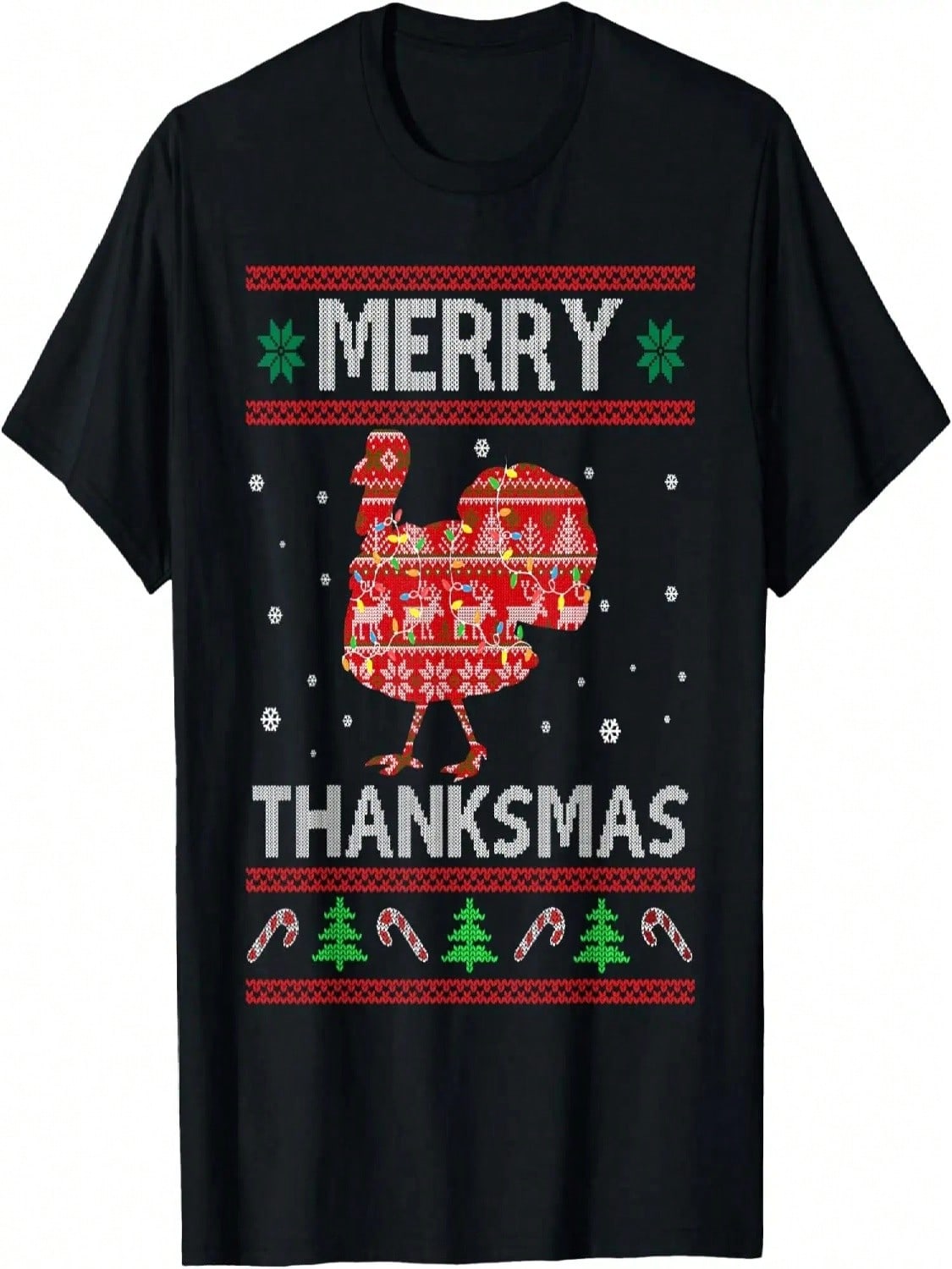Merry Thanksmas Christmas Thanksgiving Funny Turkey Santa T-Shirt S