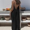 Summer Backless Cami Dress for Women Flowy Beach Vacation Maxi Sundress Spaghetti Strap Loose Lounge Dress