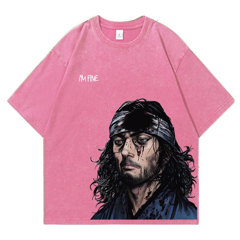 Anime Vagabond Acid Wash Tshirts Men Vintage Washed T Shirt Oversize Cotton Tee Cotton Fashion Streetwear Unisex Top
