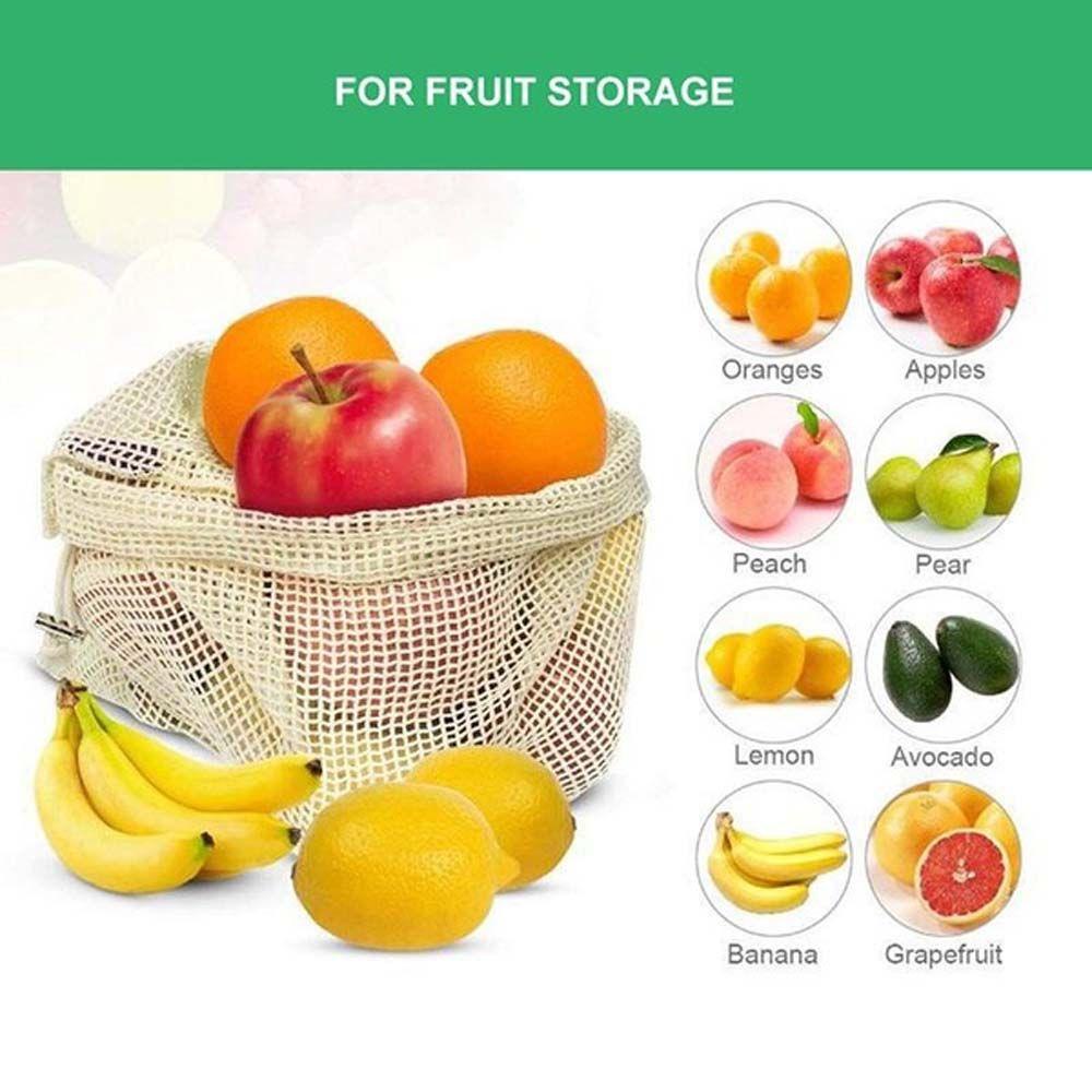 Kitchen Cotton with Drawstring Reusable Storage Bag Storage Mesh Bags Washable Fruit and Vegetable