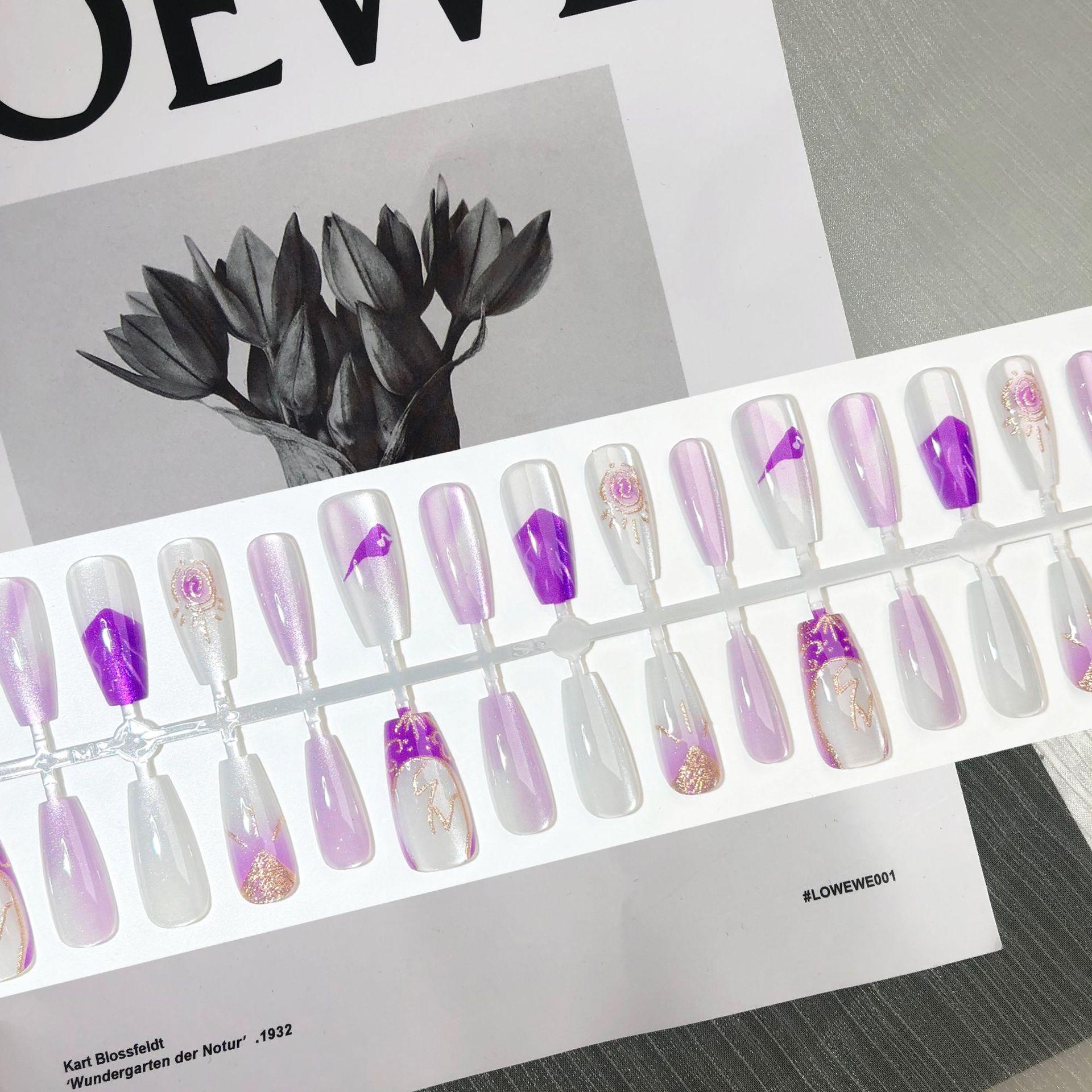 

Twelve Constellations: Cancer Purple Cat Eye Press-On Nails - Transparent Gilded Design