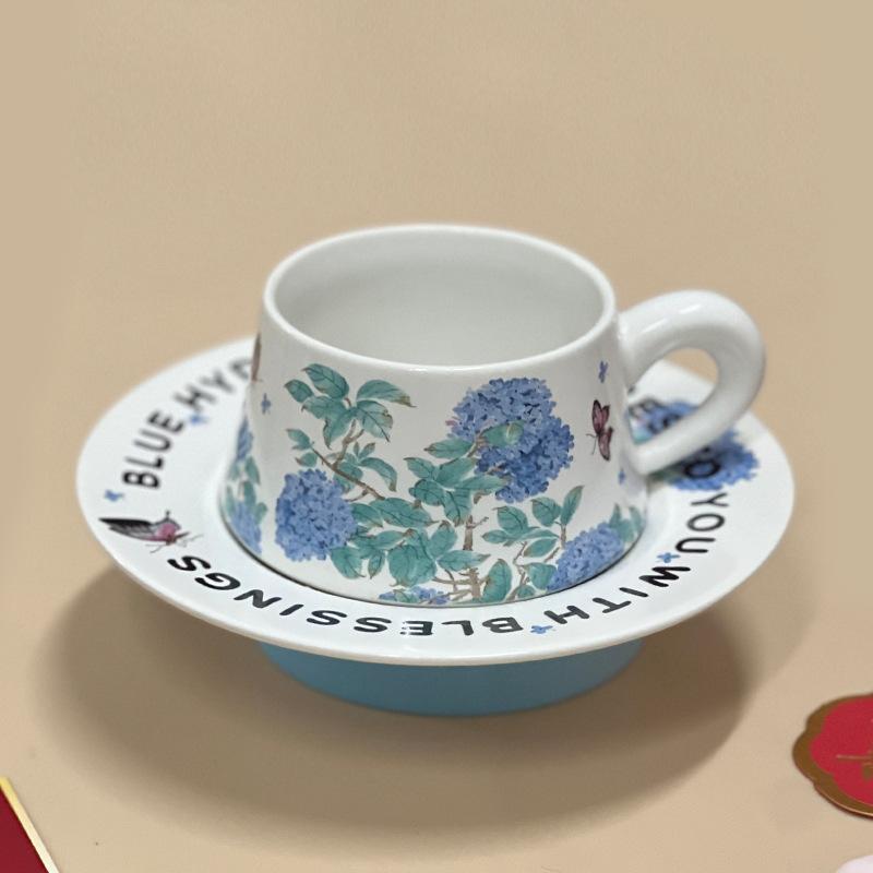 French retro ceramic mug high-end coffee cup saucer flower bird large-capacity water cup cup medieval coffee cup