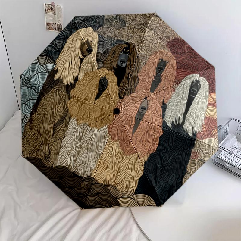 

Afghan Hound and Long-haired Dog pattern, automatic folding umbrella, portable and foldable design, 8 ribs, a Christmas or birthday gift.